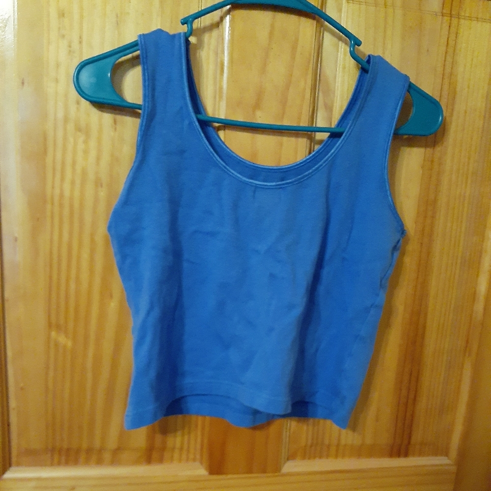 ONE STEP UP blue crop top that scoops on neckline that is stretchy LEAVING SOON - Picture 1 of 1